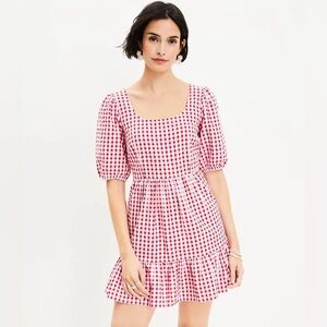 LOFT Gingham Tie Back Flounce Swing Dress